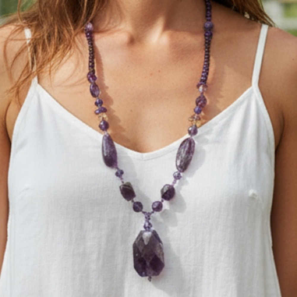 Genuine Raw Amethyst Gemstone Necklace